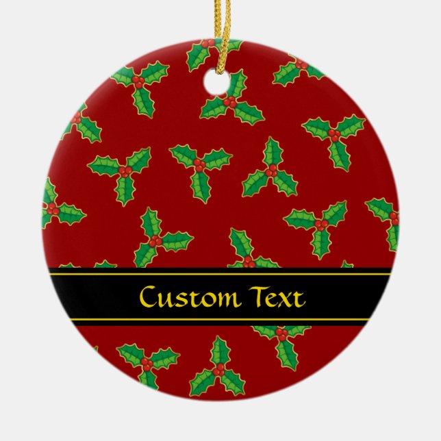 Ornamento De Cerâmica Natal Holly Pattern (Frente)