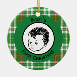 Ornamento De Cerâmica Natal Infantil Vintage de Cabelo Preto