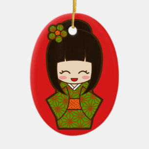 Ornamento De Cerâmica Natal Kokeshi