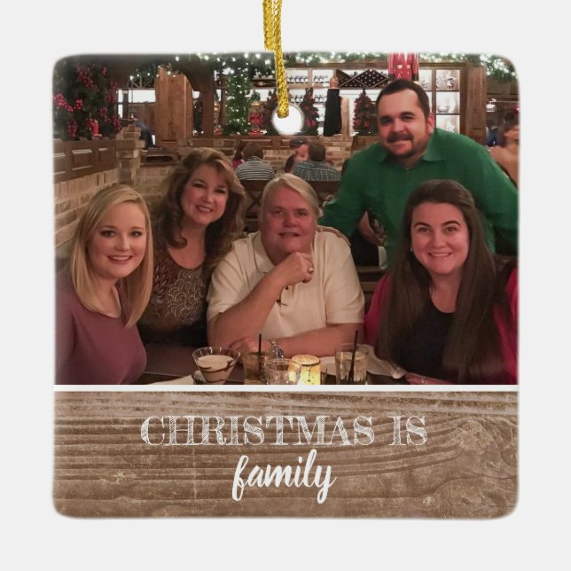 Ornamento De Cerâmica Natal lateral da foto de família do costume 2 (Frente)