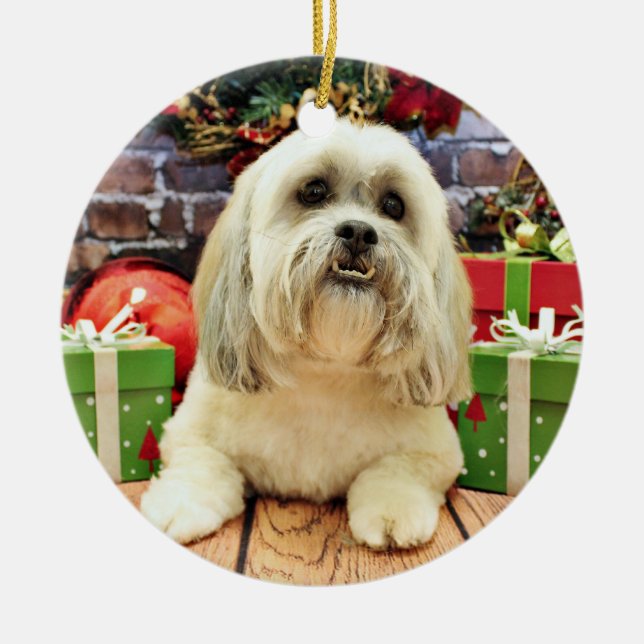 Ornamento De Cerâmica Natal - Lhasa Apso - de solo (Frente)