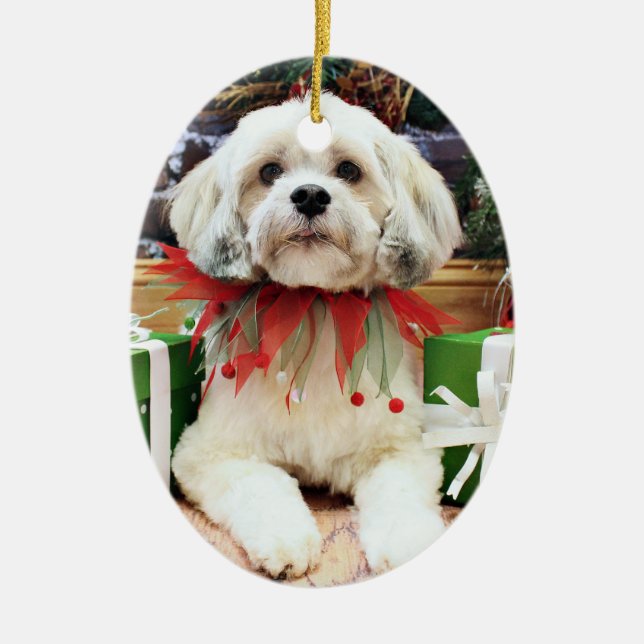 Ornamento De Cerâmica Natal - Lhasa Apso - Muffie (Frente)