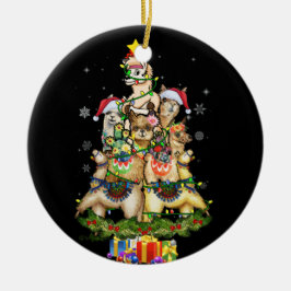 Ornamento De Cerâmica Natal Lights Llama Santa Hat Tree Llama