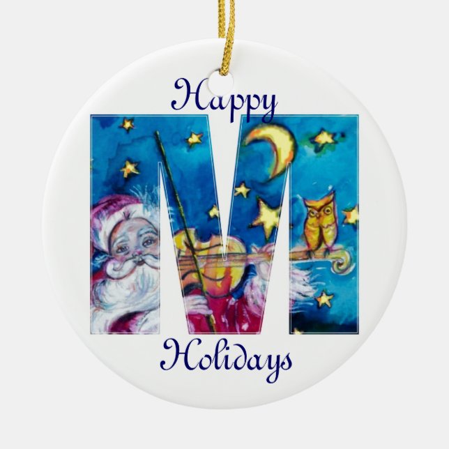 ORNAMENTO DE CERÂMICA NATAL M CARTA/PAPAIS NOEIS INSPIRADOS MONOGRAMA (Frente)