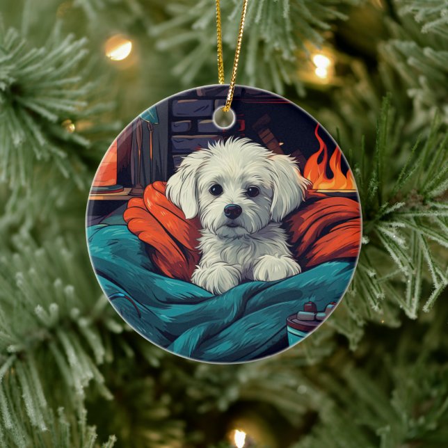 Ornamento De Cerâmica Natal Maltês Único, Presente Para Povoados De Cão (Árvore)