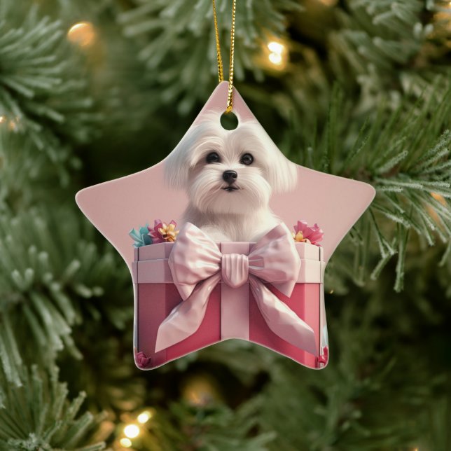 Ornamento De Cerâmica Natal Maltês Único, Presente Para Povoados De Cão (Árvore)