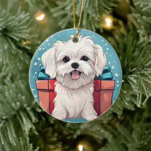Ornamento De Cerâmica Natal Maltês Único, Presente Para Povoados De Cão