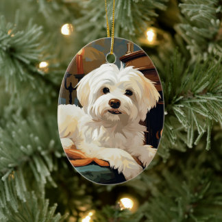 Ornamento De Cerâmica Natal Maltês Único, Presente Para Povoados De Cão