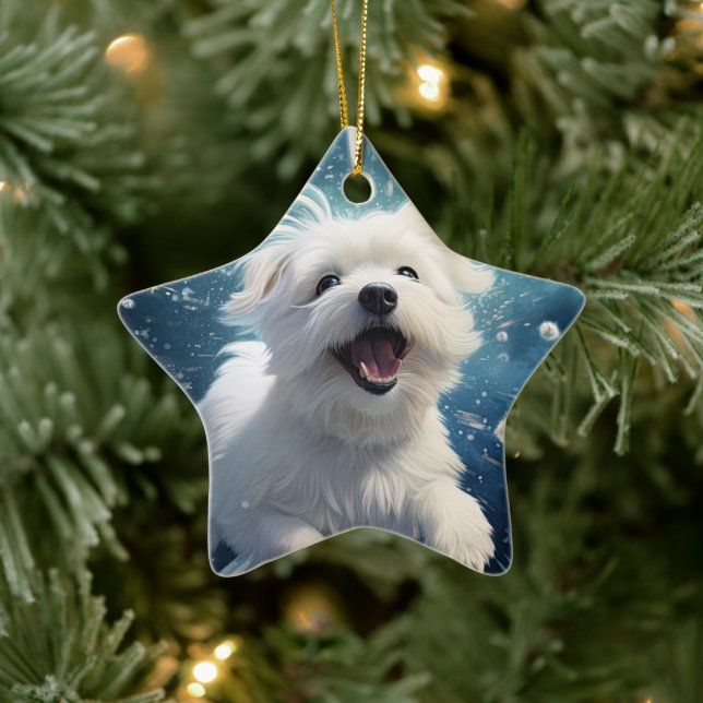 Ornamento De Cerâmica Natal Maltês Único, Presente Para Povoados De Cão (Árvore)