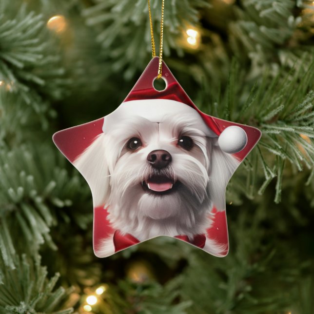 Ornamento De Cerâmica Natal Maltês Único, Presente Para Povoados De Cão (Árvore)