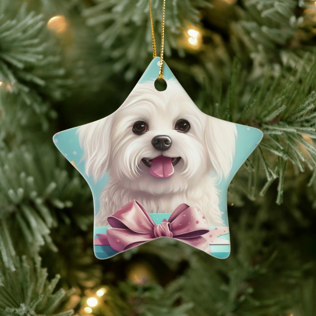 Ornamento De Cerâmica Natal Maltês Único, Presente Para Povoados De Cão (Árvore)