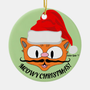 Ornamento De Cerâmica "NATAL MEOWY" Gato Bigode Fofo Festa Natalina