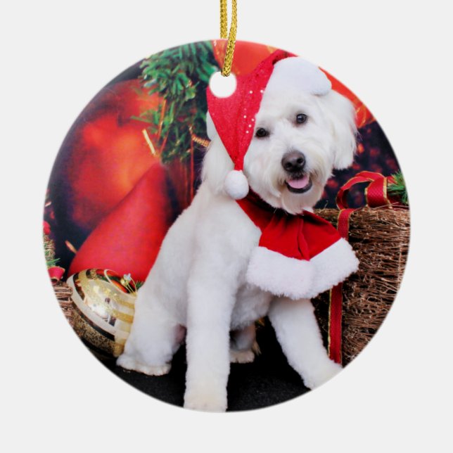 Ornamento De Cerâmica Natal - mini Doodle - Winston (Frente)
