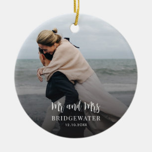 Ornamento De Cerâmica Natal minimalista para Casais de script elegantes