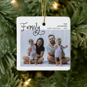 Ornamento De Cerâmica Natal Mínimo Foto da Família Caprichoso Feliz Nata