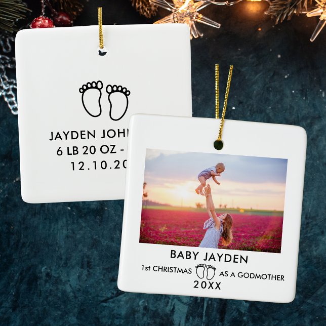 Ornamento De Cerâmica Natal Moderno De 1rua Como Foto De Madrinha (Modern 1st Christmas As Godmother Photo Ceramic Ornament
)