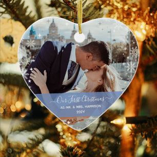 Ornamento De Cerâmica Natal moderno de 1rua Sr. 1 Foto Coração Moldada