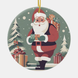 Ornamento De Cerâmica Natal moderno do meio século Santa Claus