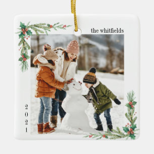 Ornamento De Cerâmica Natal Moderno Na Família De Neve Mistura Fotográfi