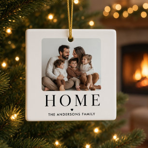 Ornamento De Cerâmica Natal Moderno Personalizado com Foto da Família em