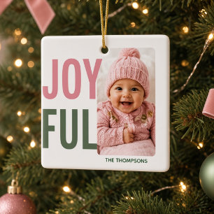 Ornamento De Cerâmica Natal Moderno Personalizado com Foto da Família JO