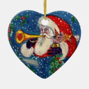 ORNAMENTO DE CERÂMICA NATAL MUSICAL NOITE /SANTA CLAUS BUGLER