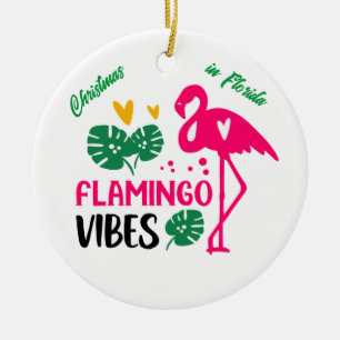 Ornamento De Cerâmica Natal na Flórida Flamingo vibe decoração