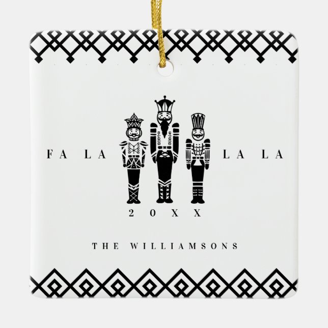 Ornamento De Cerâmica Natal na moda preto & branco da foto do Nutcracker (Frente)