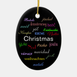 Ornamento De Cerâmica Natal No Mundo Em Black Oval Cerâmica O