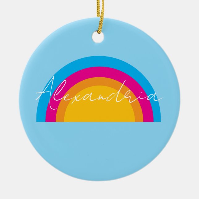 Ornamento De Cerâmica Natal Nome Arco-Íris Personalizado (Frente)