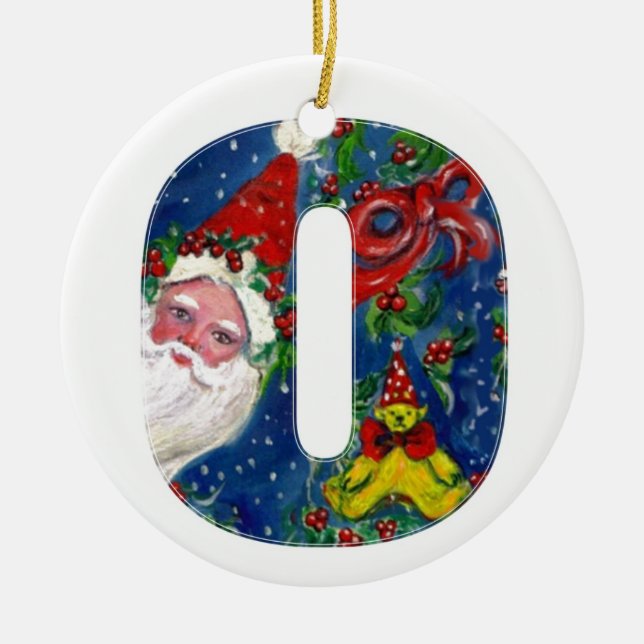 ORNAMENTO DE CERÂMICA NATAL O LETTER / SANTA CLAUS COM BORRACHA VERMELHA (Frente)