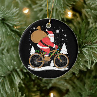 Ornamento De Cerâmica Natal Papai Noel Ciclista Luzes de Bicicleta Cicli