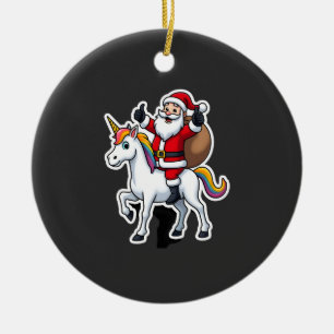 Ornamento De Cerâmica Natal Papai Noel Montado Unicórnio - Meninas de Na