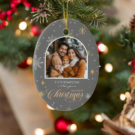 Ornamento De Cerâmica Natal para a Cinza de Fotografias dos Flocos de Ne