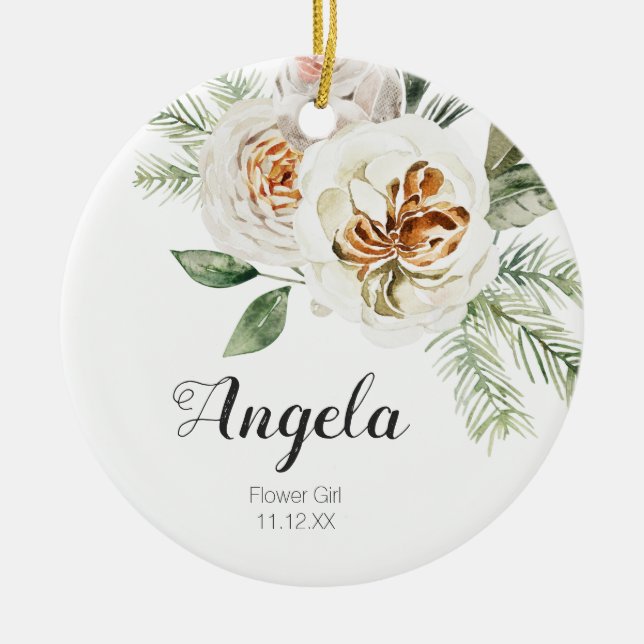 Ornamento De Cerâmica Natal para a Flor Branca Personalizada (Frente)