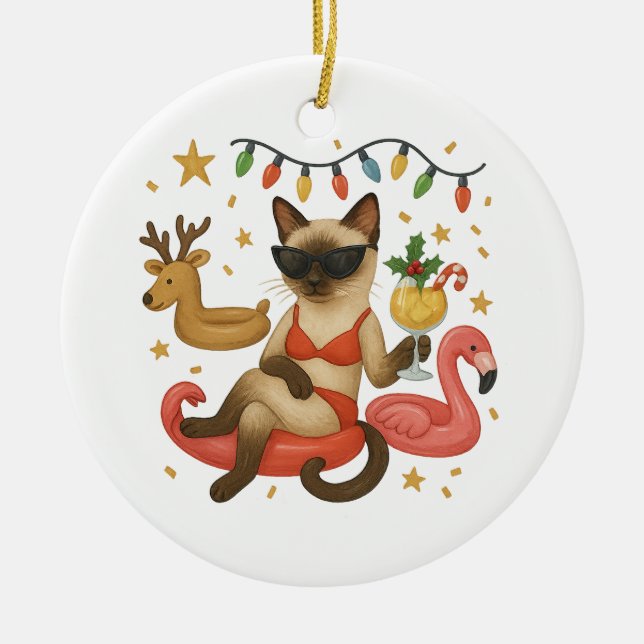 Ornamento De Cerâmica Natal para amantes de gatos siameses em julho (Frente)