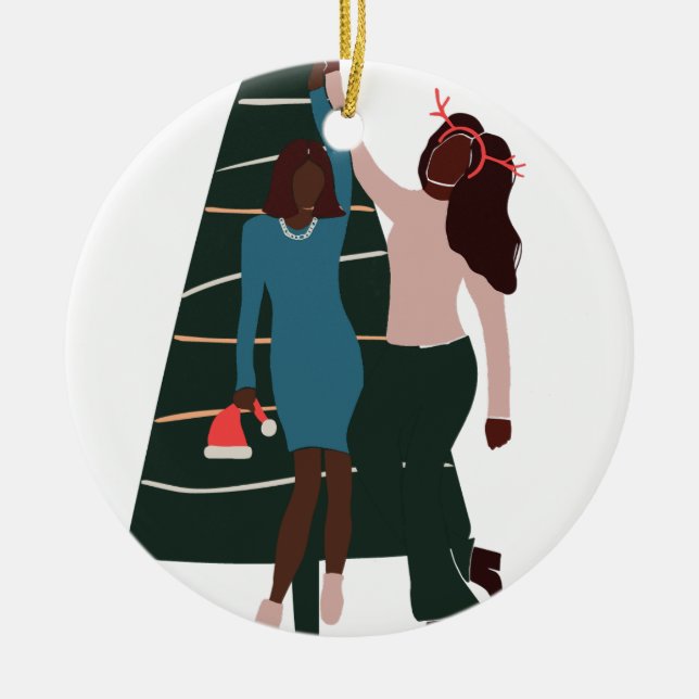 Ornamento De Cerâmica Natal para as Meninas Negras (Frente)