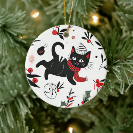 Ornamento De Cerâmica Natal para Gato Negro Bonito