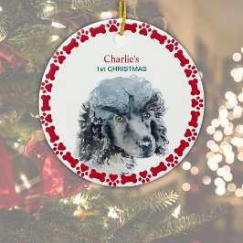 Ornamento De Cerâmica Natal para Miniatura Poodle Personalizada Watercol