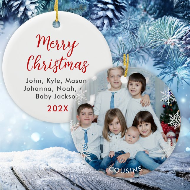 Ornamento De Cerâmica Natal para primos personalizados (Custom Cousins Photo Christmas Ceramic Ornament
)
