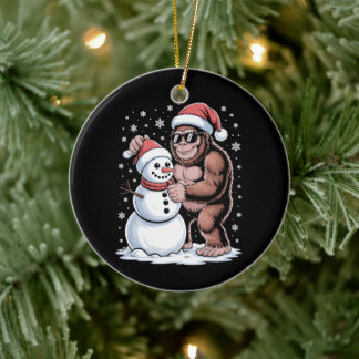 Ornamento De Cerâmica Natal Pé Grande Sasquatch Boneco de Neve Chapéu do