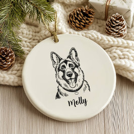 Ornamento De Cerâmica Natal Personalizado com Cachorro Pastor Alemão