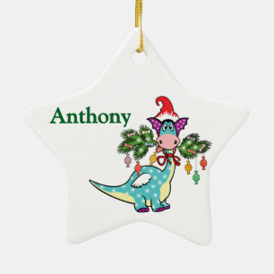 Ornamento De Cerâmica Natal Personalizado com Dinossauro