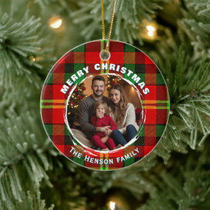 Ornamento De Cerâmica Natal Personalizado com Foto da Família em Padrão