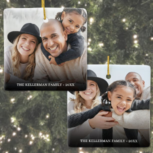 Ornamento De Cerâmica Natal Personalizado com Foto de Família Dupla Face