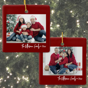 Ornamento De Cerâmica Natal Personalizado com Foto de Família Dupla Face