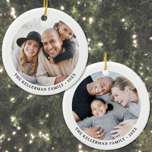 Ornamento De Cerâmica Natal Personalizado com Foto de Família Dupla Face