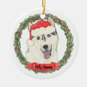 Ornamento De Cerâmica Natal Personalizado com Husky