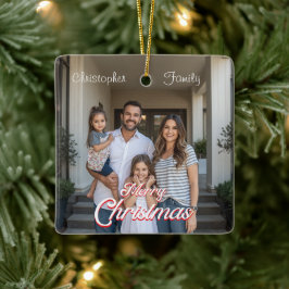 Ornamento De Cerâmica Natal Personalizado com Nome da Família e Foto