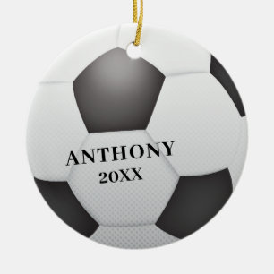 Ornamento De Cerâmica Natal Personalizado da Bola de Futebol